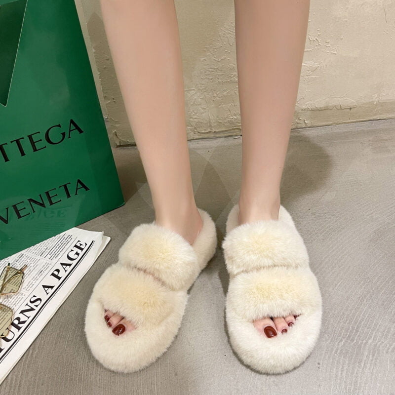 Open toe fur slippers - Beige-Fabulous Bargains Galore