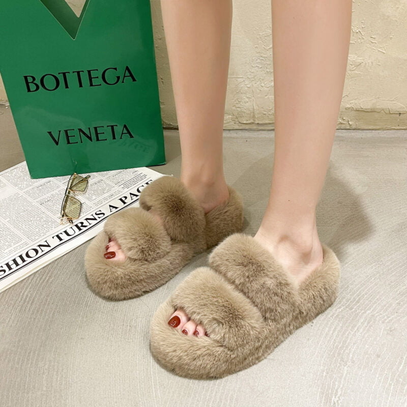 Open toe fur slippers - Brown-Fabulous Bargains Galore