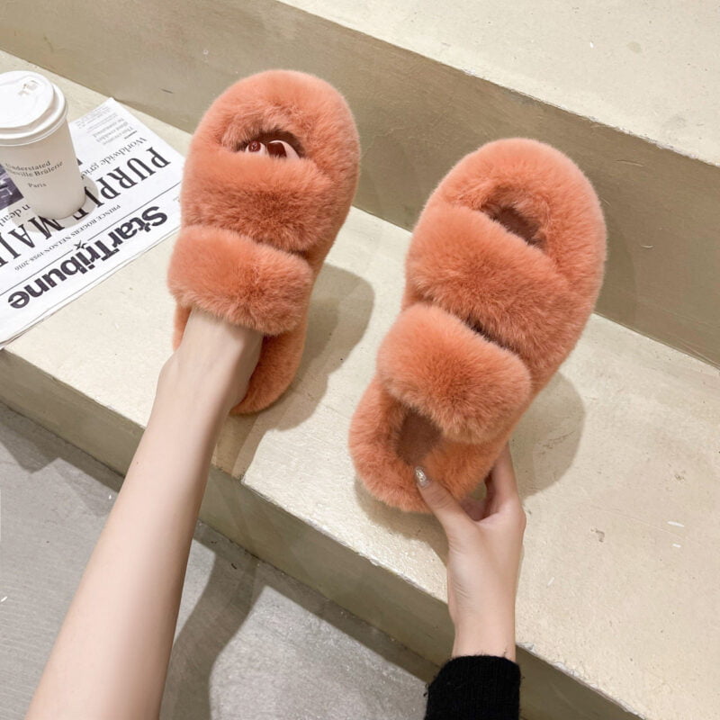 Open toe fur slippers - Orange-Fabulous Bargains Galore