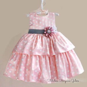 Pink polka dot girls satin dress (1)