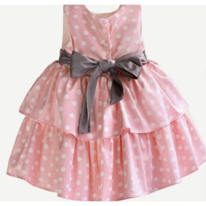 Pink polka dot girls satin dress (2)