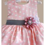 Pink polka dot girls satin dress (3)