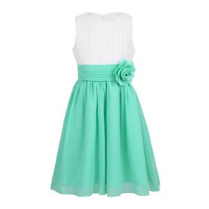 Pleated chiffon junior bridesmaid dress-white-green (2)