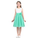 Pleated chiffon junior bridesmaid dress-white-green (8)