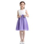 Pleated chiffon junior bridesmaid dress-white-lavender (4)