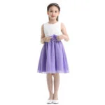 Pleated chiffon junior bridesmaid dress-white-lavender (4)