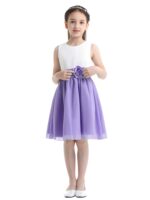 Pleated chiffon junior bridesmaid dress-white-lavender (5)
