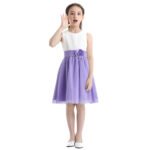 Pleated chiffon junior bridesmaid dress-white-lavender (6)