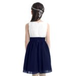 Pleated chiffon junior bridesmaid dress-white-navy-blue (4)