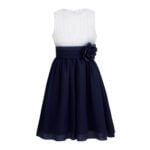Pleated chiffon junior bridesmaid dress-white-navy-blue (5)