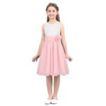 Pleated chiffon junior bridesmaid dress-white-pink (4)