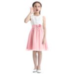 Pleated chiffon junior bridesmaid dress-white-pink (6)
