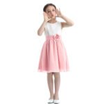 Pleated chiffon junior bridesmaid dress-white-pink (7)