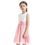 Pleated chiffon junior bridesmaid dress-white-pink (8)