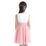 Pleated chiffon junior bridesmaid dress-white-pink (9)
