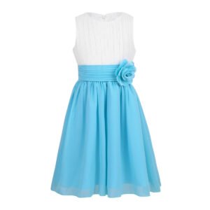 Pleated chiffon junior bridesmaid dress-white-sky-blue (5)