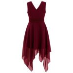 Pleated v-neck girls cocktail dress -dark-red (2)