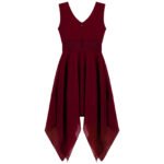 Pleated v-neck girls cocktail dress -dark-red (5)