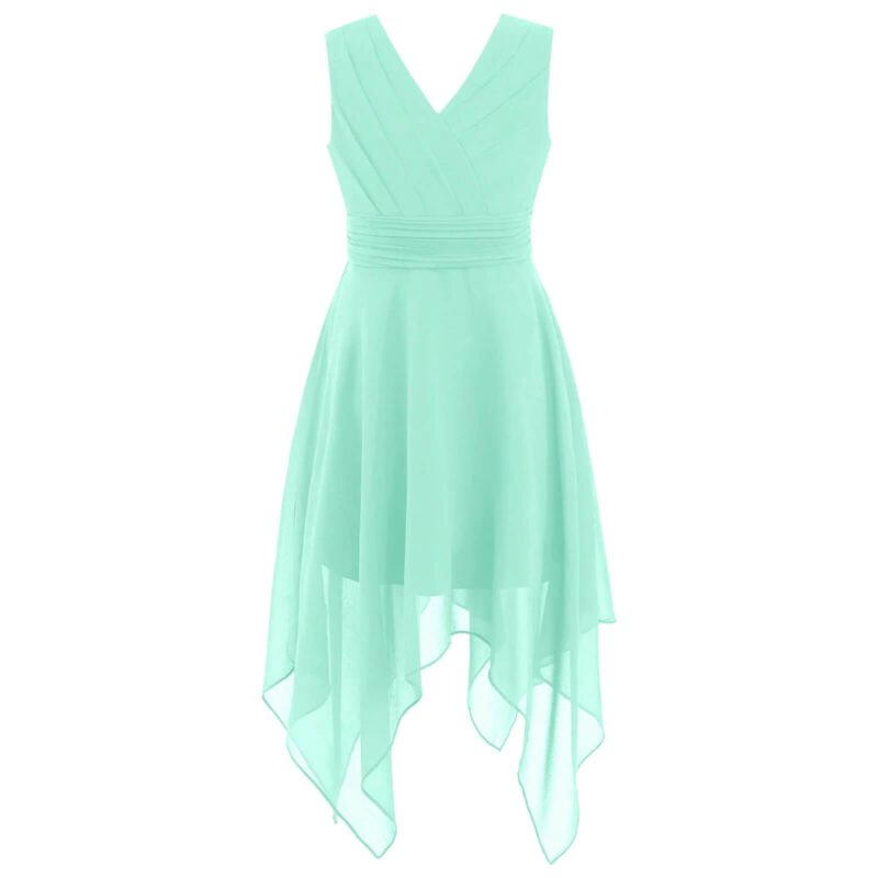 Pleated v-neck girls cocktail dress -green (4)