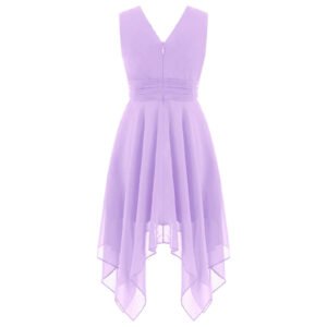 Pleated v-neck girls cocktail dress -lavender-purple (1)