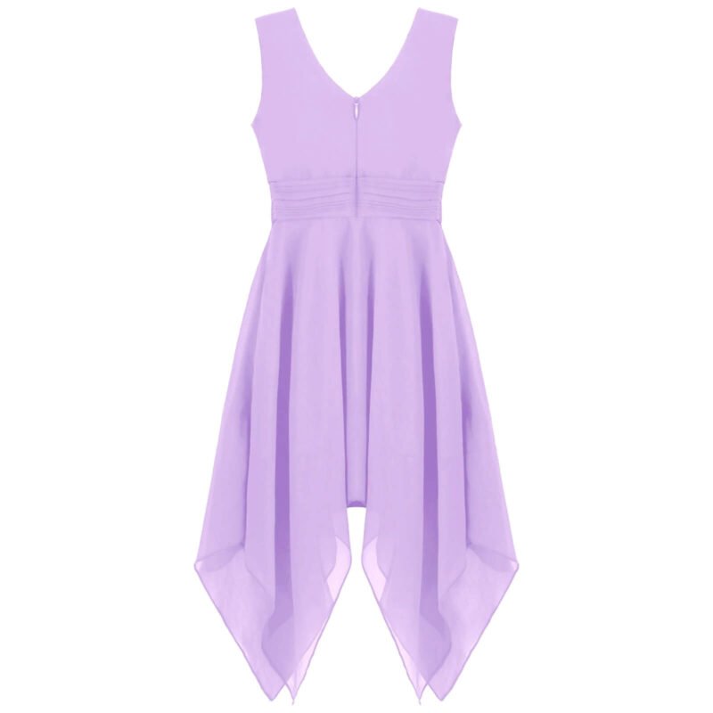 Pleated v-neck girls cocktail dress -lavender-purple (2)