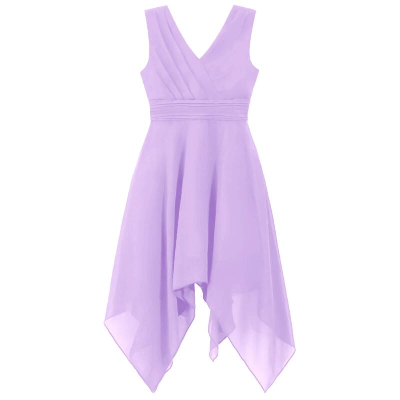 Pleated v-neck girls cocktail dress -lavender-purple (3)