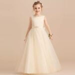 Satin and tulle flower girl dress-champagne (1)