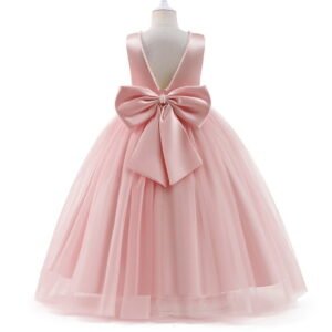 Satin and tulle flower girl dress-pink (4)