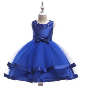 Satin flower girl dress with tulle skirt - blue (2)