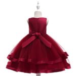 Satin flower girl dress with tulle skirt - dark red (3)