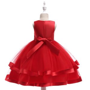 Satin flower girl dress with tulle skirt - red (1)