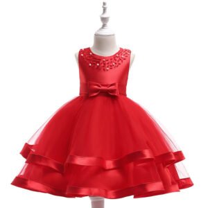 Satin flower girl dress with tulle skirt - red (2)