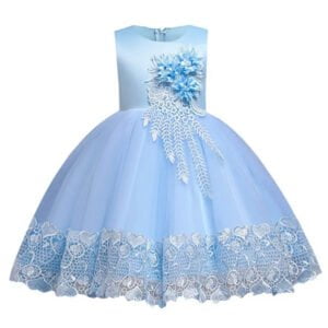 Satin top girl party dress-blue (1)