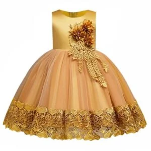 Satin top girl party dress-gold (1)