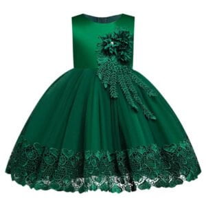 Satin top girl party dress-green (3)