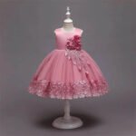 Satin top girl party dress-pink (1)