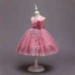 Satin top girl party dress-pink (2)