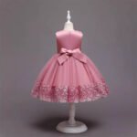 Satin top girl party dress-pink (3)