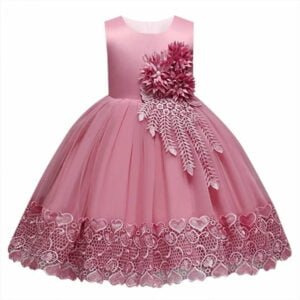 Satin top girl party dress-pink (9)