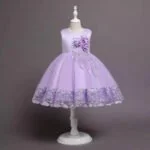 Satin top girl party dress-purple (1)
