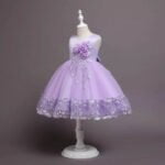 Satin top girl party dress-purple (2)