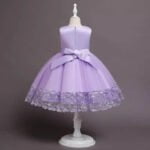 Satin top girl party dress-purple (3)