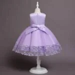 Satin top girl party dress-purple (3)