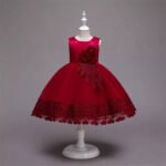 Satin top girl party dress-red (5)