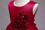 Satin top girl party dress-red (7)