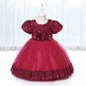 Sequin baby girl dress with sleeves-burgundy (8)