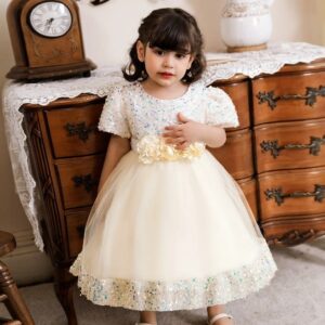 Sequin baby girl dress with sleeves-cream (1)