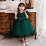 Sequin baby girl dress with sleeves-green (1)