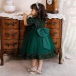 Sequin baby girl dress with sleeves-green (5)