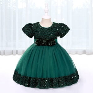 Sequin baby girl dress with sleeves-green (8)